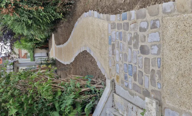 Création d'une passerelle en béton lavé avec des pavés de Paris , Soissons, SANTOS Rénovation